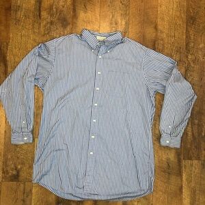 L.L Bean Men’s Button-Down Dress Wrinkle Resistance Shirt Blue and White Striped